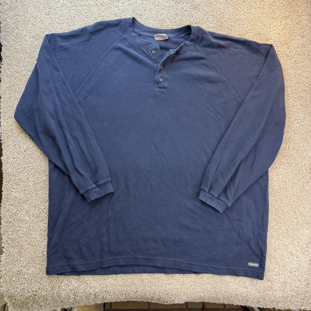 Woolrich Henley Shirt Mens 2XL Blue Long Sleeve Thermal Knit Pullover Casual